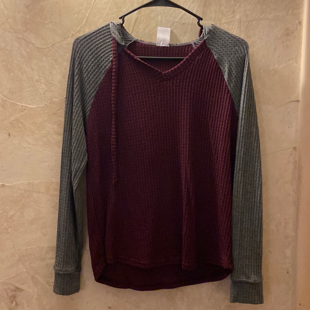 Long sleeve hooded waffle shirt